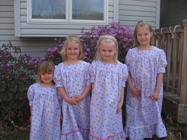 Four cute girls with matching dresses, Thank you Grandma!