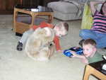 OK, Rhya can play with the dumptruck if Kyton can play with the bear.