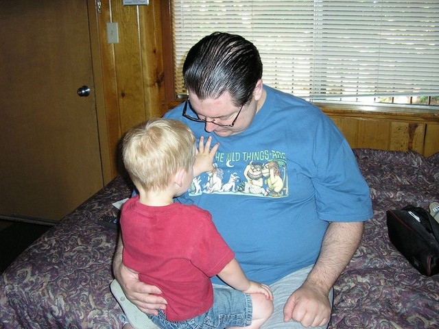 Kyton checking out grandpa's Where the Wild Things Are tee shirt