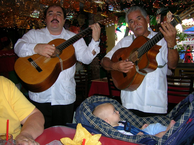Now this is more like it. A Mexican love song sung especially for our table. And Thomas was intrigued.
