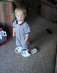trying on grandma's slippers