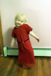 Typical Glenda-Always on the move dancing, in a red dress