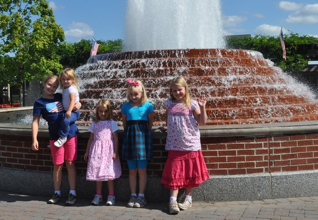 girls by fountain