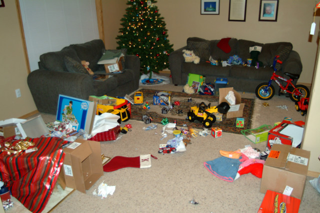 Christmas morning after the kids blew through.  Doesn't look like much but it took a long time to clean up!