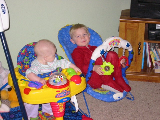 Rhya doesn't like the bouncy chair so we gave it to the boys to play with.  I think it is a big hit.