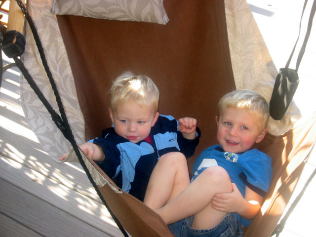 Here are Toric and Kyton in the Hawaiian hamock at Brittney's parents house.  They are the most comfortable chairs!  Snooze time!
