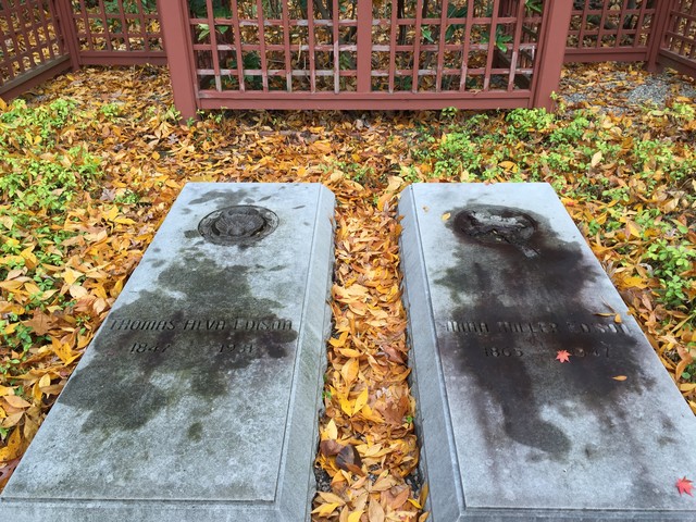 Gravesite Of Thomas Edison and second wife Mina in garden at Glenmont Estate.