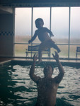 Dad and Kyton in the pool
