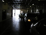 Inside the ferry, where the cars park.