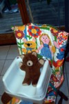 TeddyBear In Chair with cover from Grandma's basement stash
