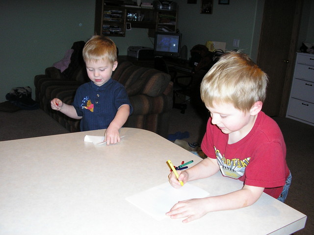 The boys making Valentines Cards for Jared